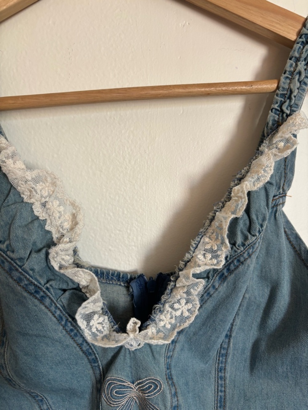 Oyrosy Boho Lace Denim Retro Dress Size Small - Picture 7 of 10